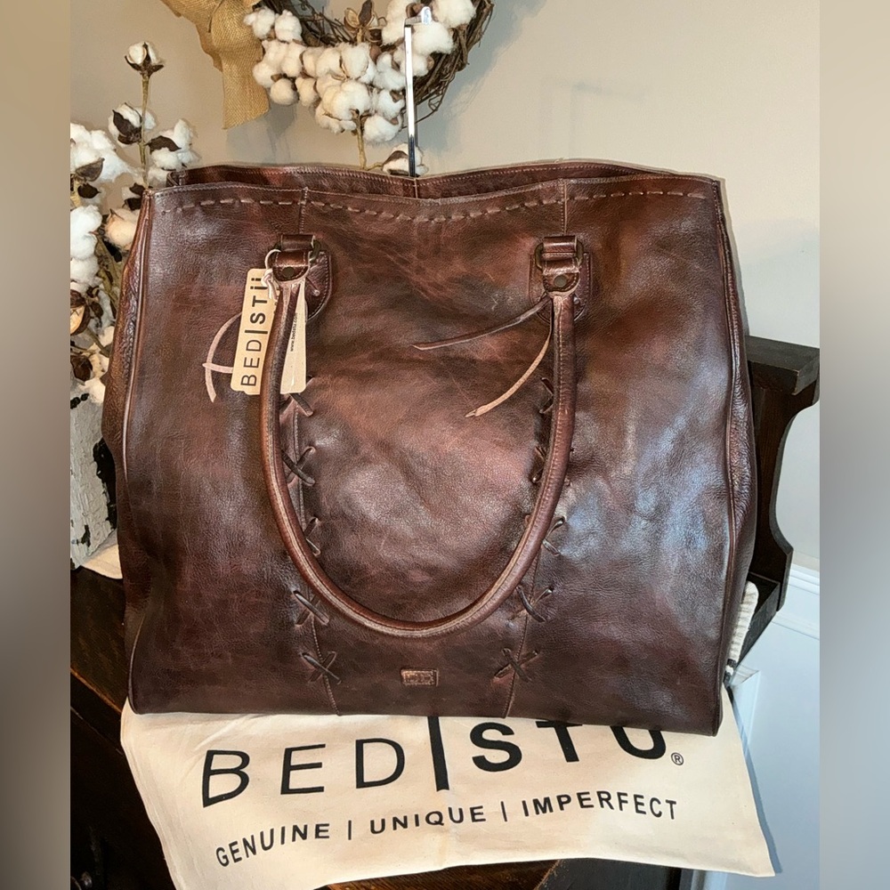 NWT Bed Stu Rebekah Shoulder Travel Weekend Bag XL Tote Teak Dip Dyed MSRP $520 - Picture 4 of 15